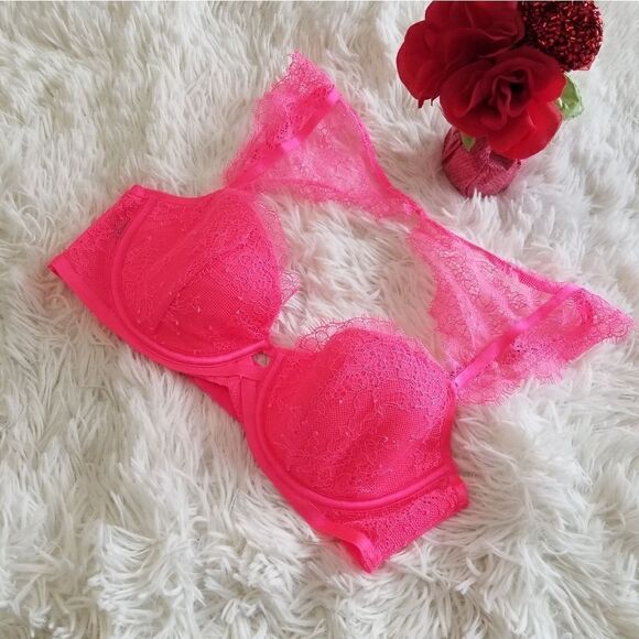 32C Victoria's Secret Neon Pink Bra Top - Picture 1 of 10
